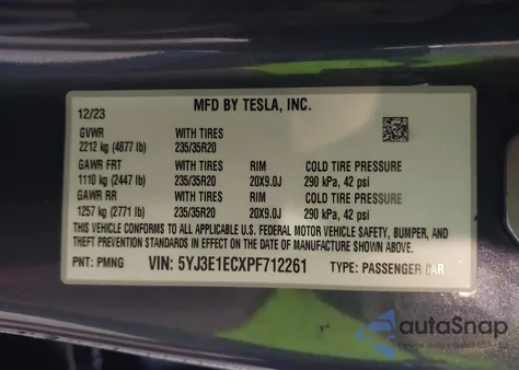 2023 Tesla Model 3 Performance Dual Motor All-Wheel Drive из США, поврежденный, VIN 5YJ3E1ECXPF712261